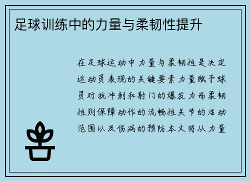 足球训练中的力量与柔韧性提升