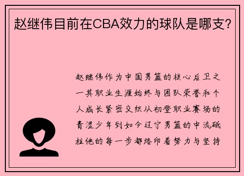 赵继伟目前在CBA效力的球队是哪支？